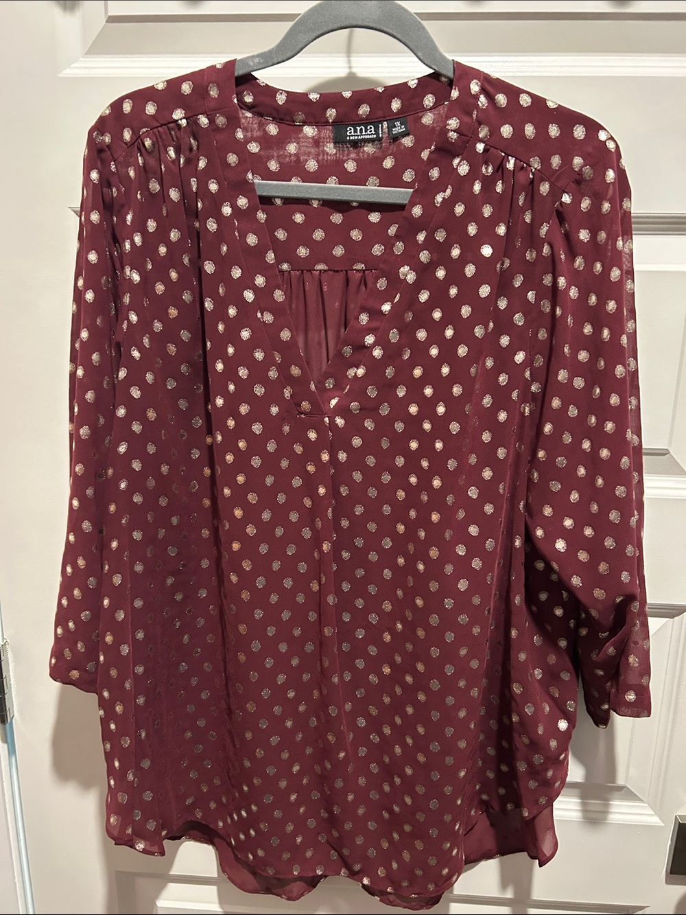 a.n.a Maroon Blouse with Metallic Dot Print